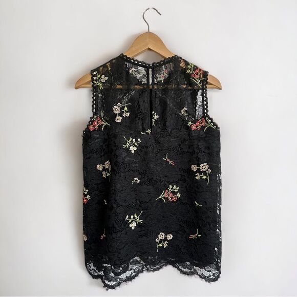 Laundry by Shelli Segal Floral Lace Sleeveless Blouse Black Size Small - Picture 4 of 5